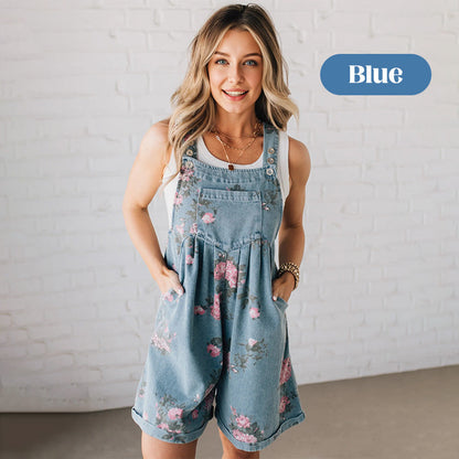 Vintage Floral Denim Jumpsuit in Blue — front view | Ashmere
