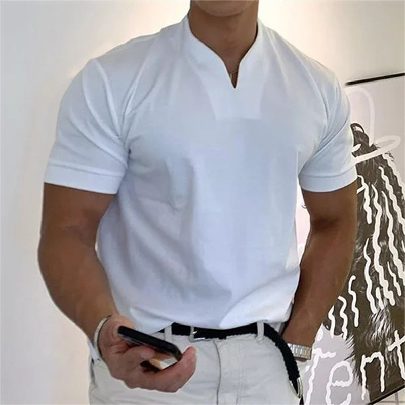 Men's Performance V-Neck T-Shirt in White - front view | Ashmere