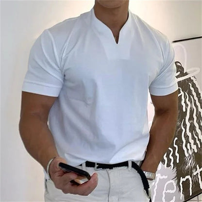 Men's Performance V-Neck T-Shirt in White - front view | Ashmere
