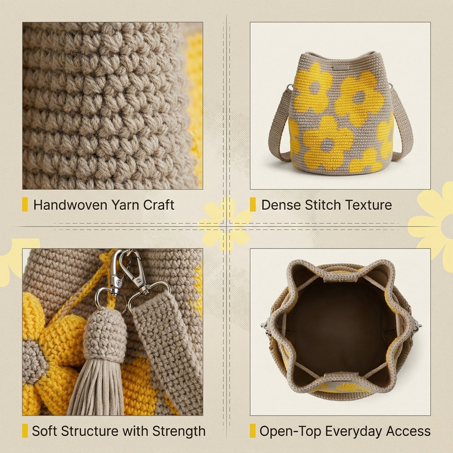 Handmade Crochet Flower Tote Bag — flat lay | Ashmere