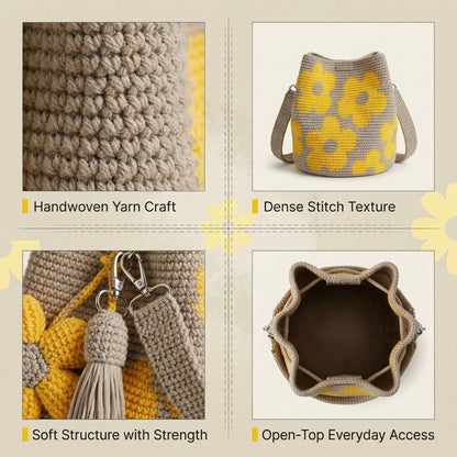 Handmade Crochet Flower Tote Bag — flat lay | Ashmere