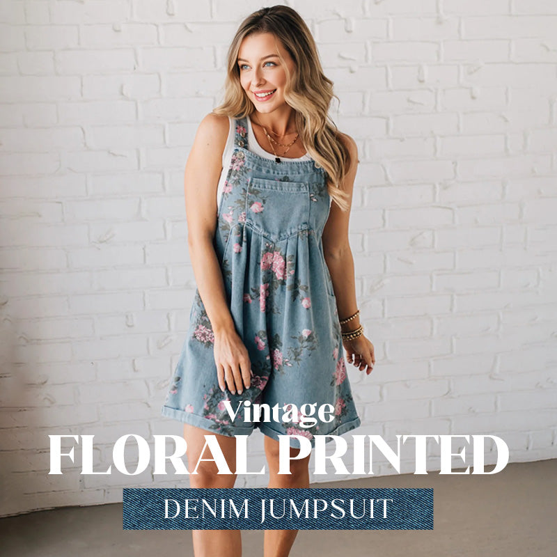 Vintage Floral Denim Jumpsuit in Blue — side view | Ashmere