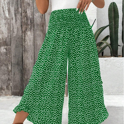 Casual printed high-waisted ruffle wide-leg pants - side view | Ashmere