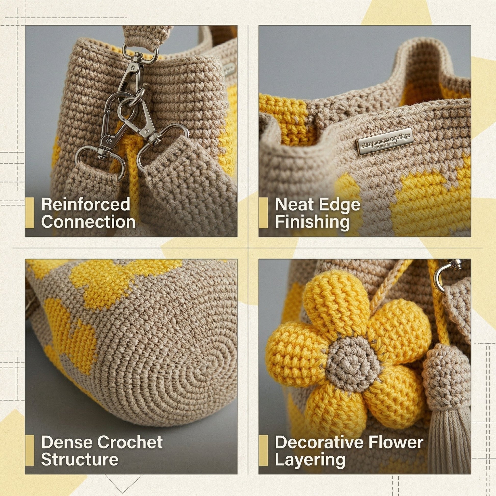 Handmade Crochet Flower Tote Bag — close-up detail | Ashmere