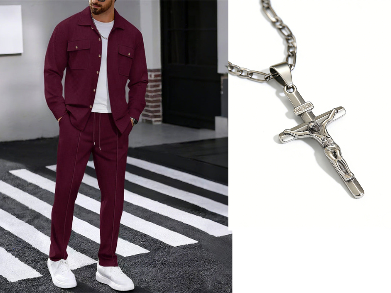 Men's Waffle Knit Jacket & Trousers Set in White — close-up detail | Ashmere