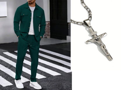 Men's Waffle Knit Jacket & Trousers Set in White — colour variation | Ashmere