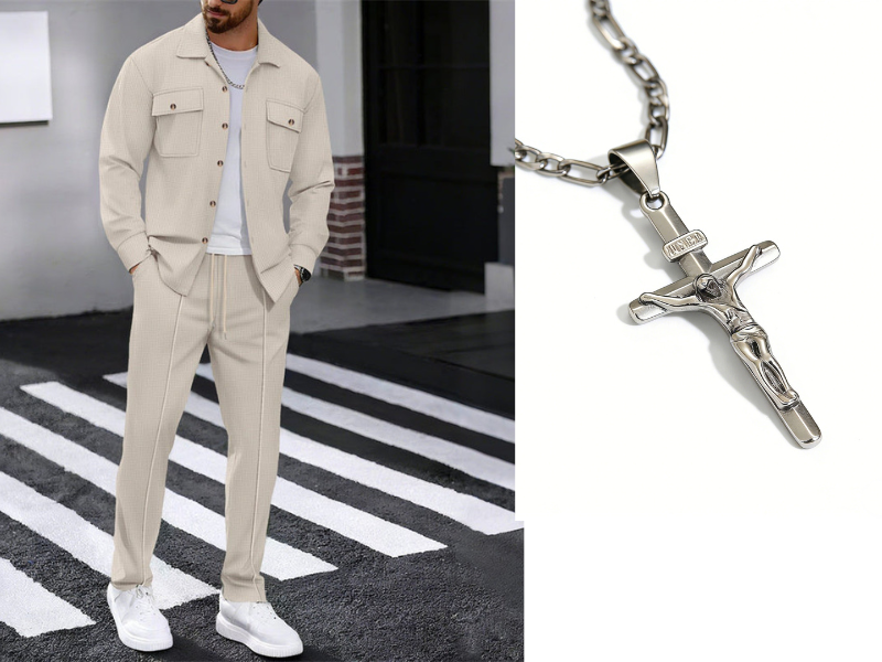 Men's Waffle Knit Jacket & Trousers Set in White — product detail | Ashmere