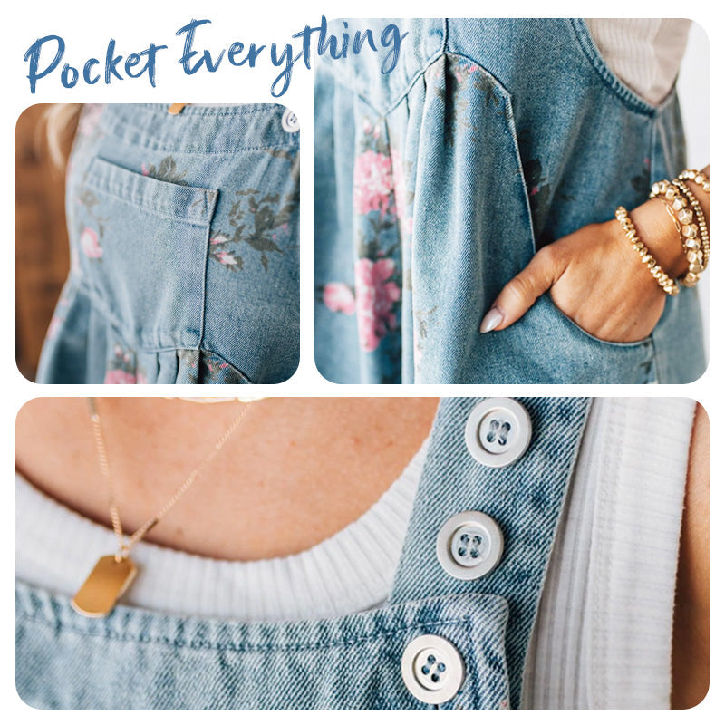 Vintage Floral Denim Jumpsuit — close-up detail | Ashmere