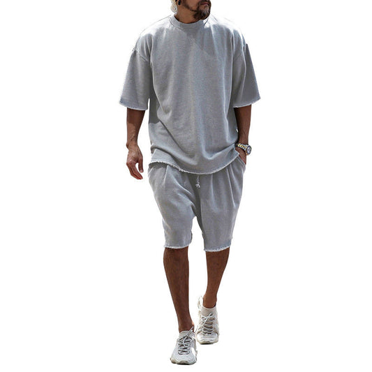 Men's Casual Solid Color Two-Piece Shorts Set in Light gray - front view | Ashmere