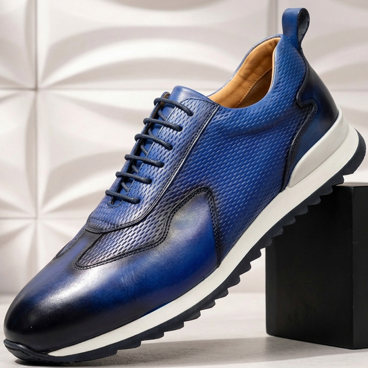 Bellini Cowhide Leather Sneakers in Blue - front view | Ashmere