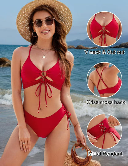 Front Lace-Up Tie-Side Bikini Set - view 10 | Ashmere