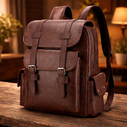 Authentic Leather Backpack in Dark Brown - front view | Ashmere
