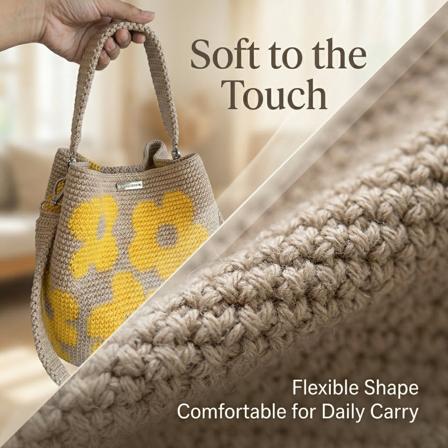 Handmade Crochet Flower Tote Bag — full length view | Ashmere