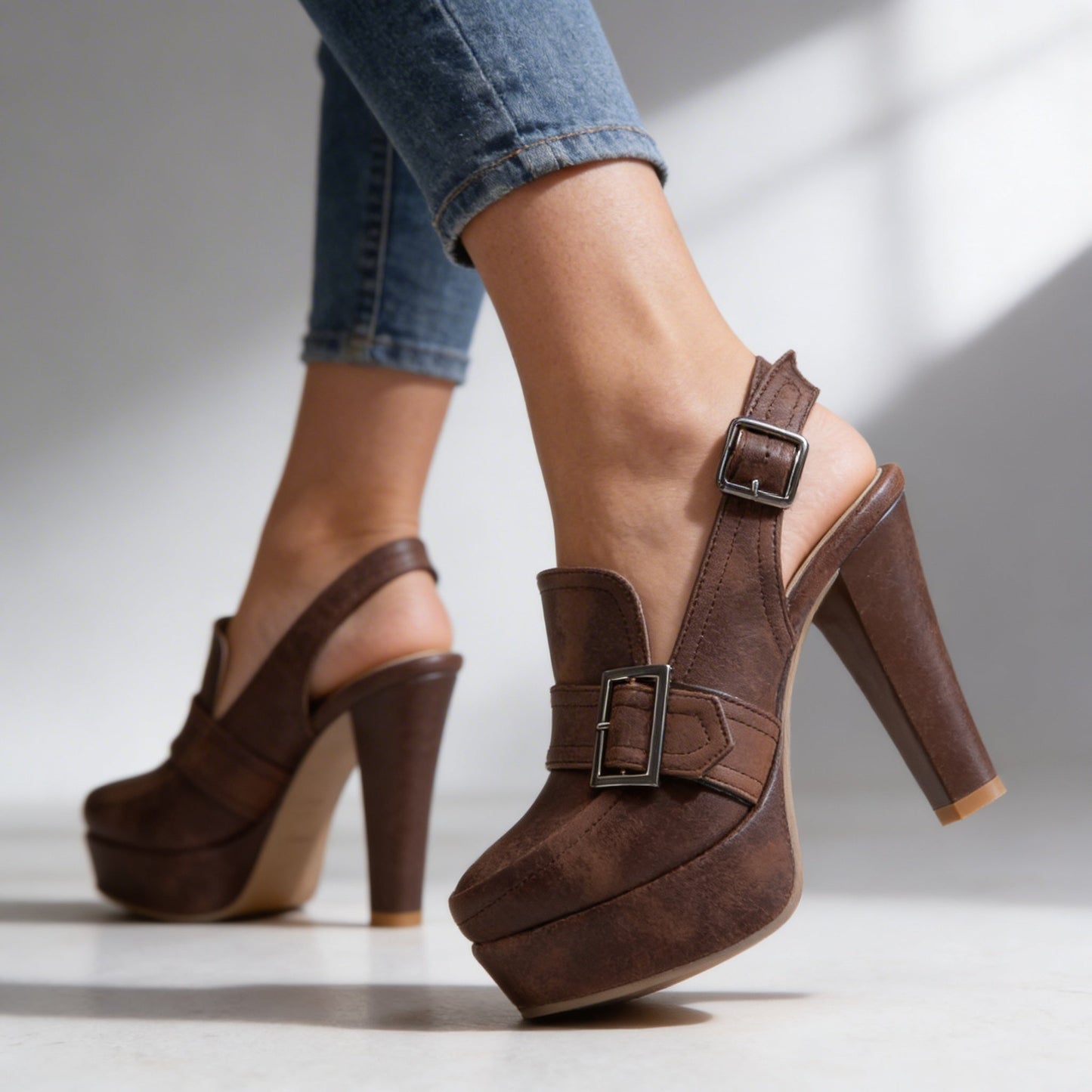 Victoria Slingback Heels in Brown - front view | Ashmere