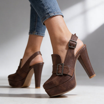 Victoria Slingback Heels in Brown - front view | Ashmere