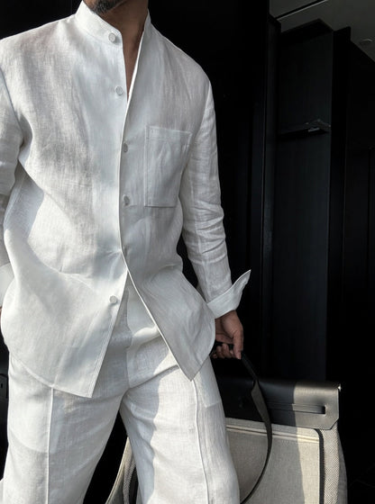 Premium Linen Mandarin Collar 2-Piece Suit | Old Money Style Breathable Set for Men