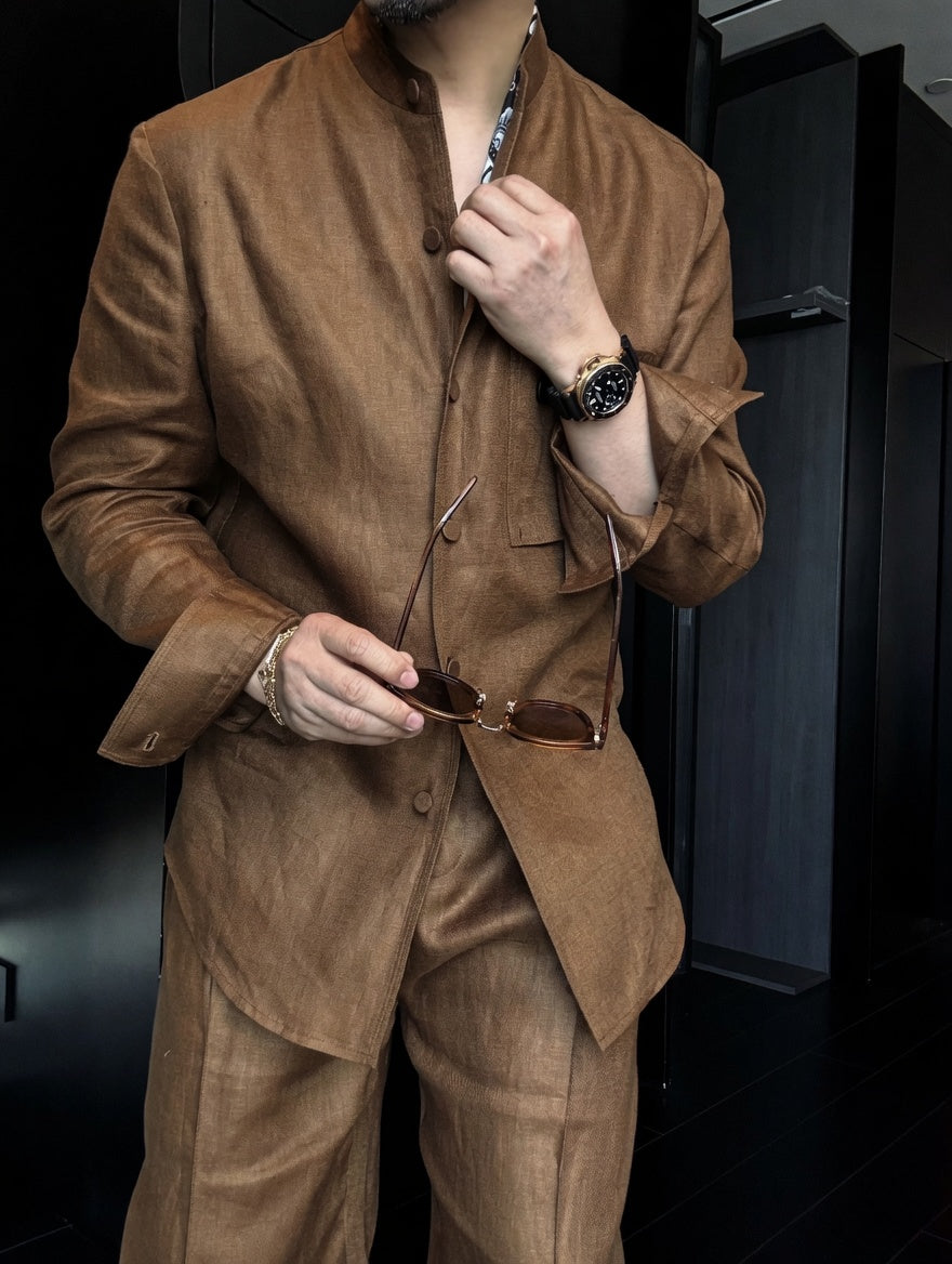 Premium Linen Mandarin Collar 2-Piece Suit | Old Money Style Breathable Set for Men