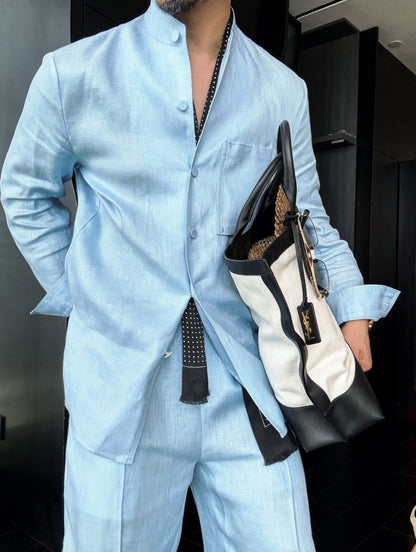 Premium Linen Mandarin Collar 2-Piece Suit | Old Money Style Breathable Set for Men