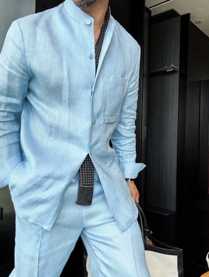 Premium Linen Mandarin Collar 2-Piece Suit | Old Money Style Breathable Set for Men