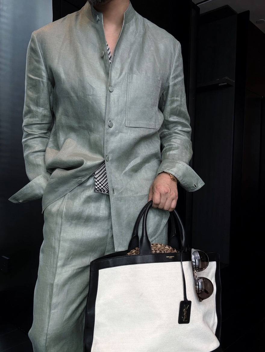 Premium Linen Mandarin Collar 2-Piece Suit | Old Money Style Breathable Set for Men