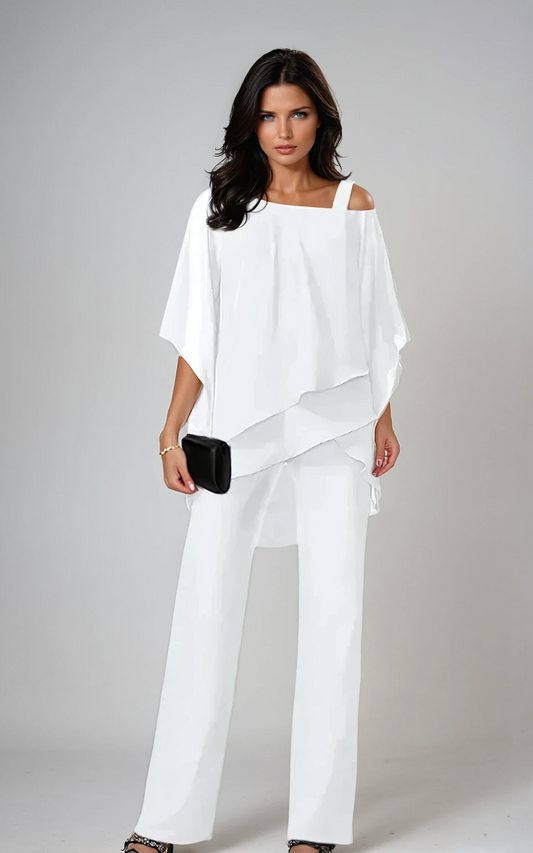 Mariella™ Two-Piece Layered Set in White - front view | Ashmere