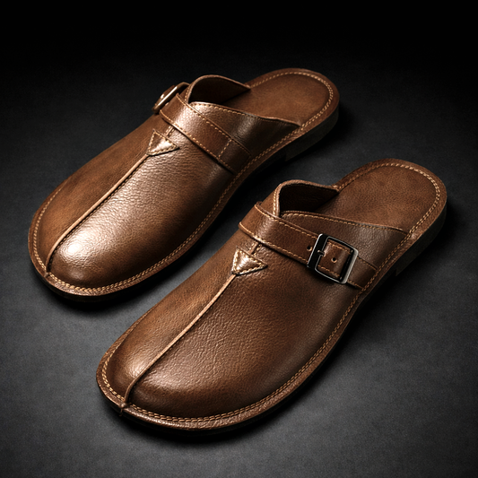 Riccardo Leather Mules in Brown - front view | Ashmere