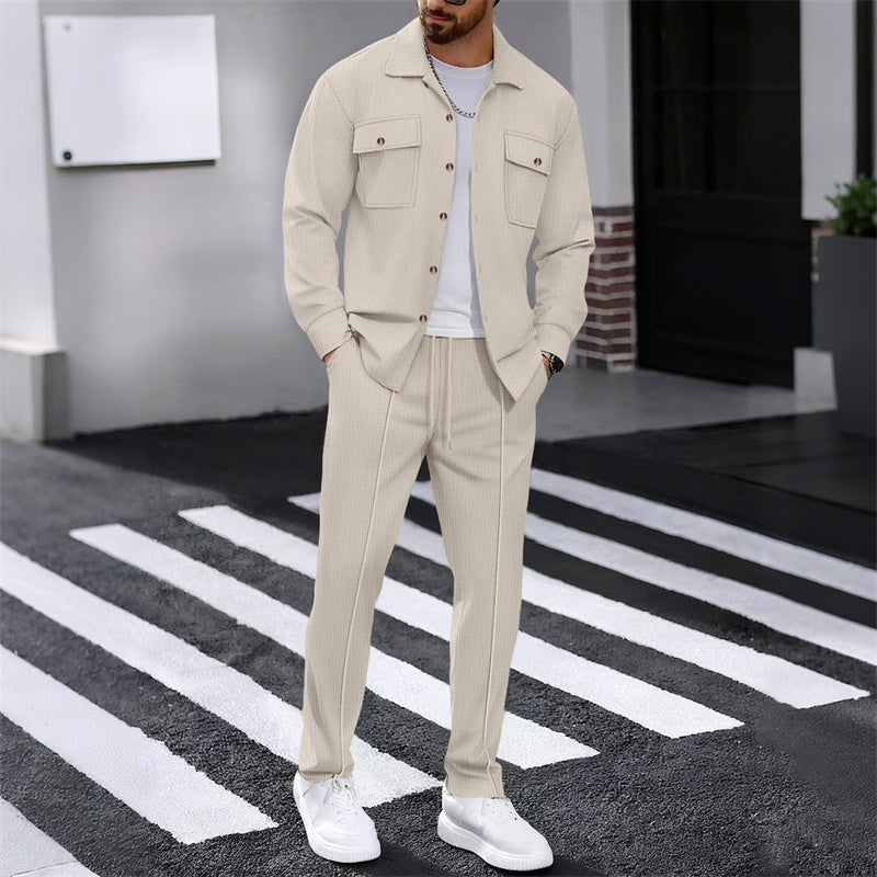 Men's Waffle Knit Jacket & Trousers Set in White — styled look | Ashmere
