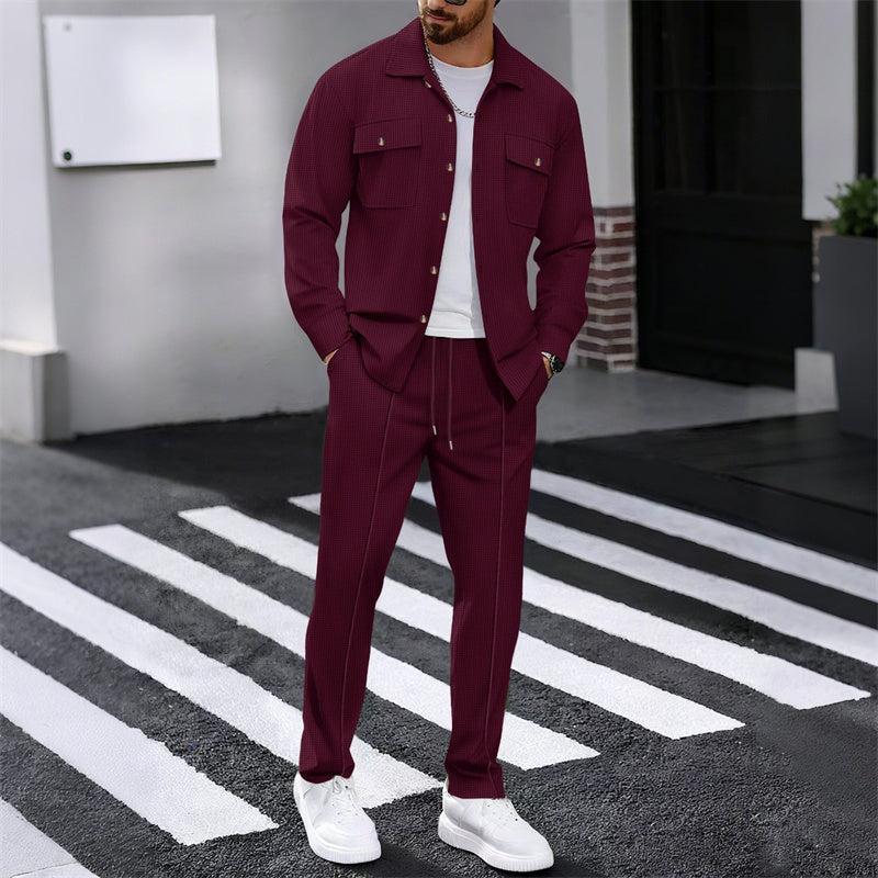 Men's Waffle Knit Jacket & Trousers Set in White — flat lay | Ashmere