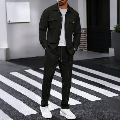 Men's Waffle Knit Jacket & Trousers Set in White — lifestyle shot | Ashmere