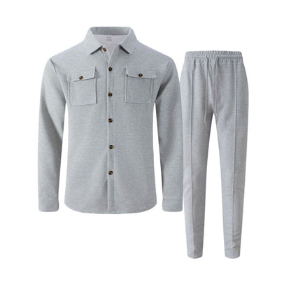 Men's Waffle Knit Jacket & Trousers Set in Gray — full length view | Ashmere