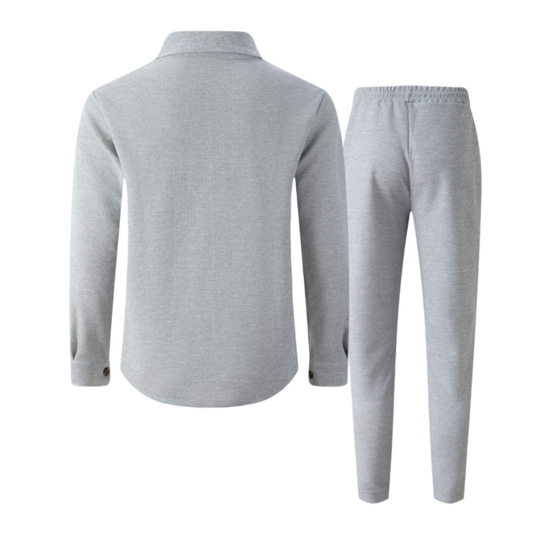 Men's Waffle Knit Jacket & Trousers Set in Gray — outfit view | Ashmere