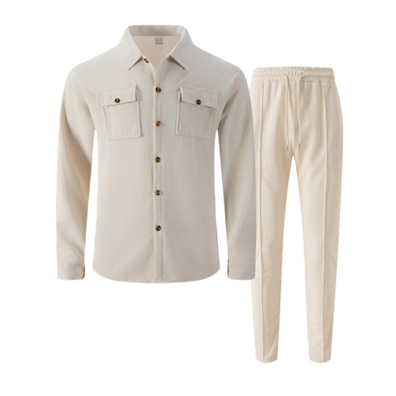 Men's Waffle Knit Jacket & Trousers Set in Gray — fabric detail | Ashmere