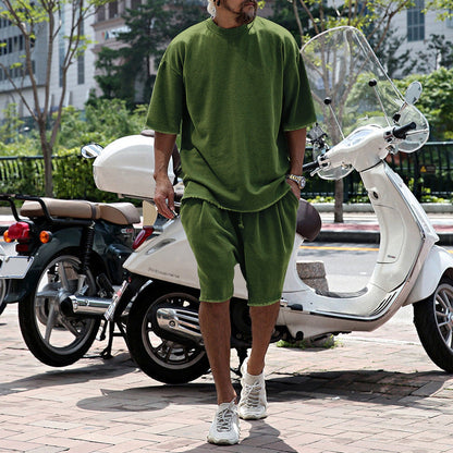 Men's Casual Solid Color Two-Piece Shorts Set